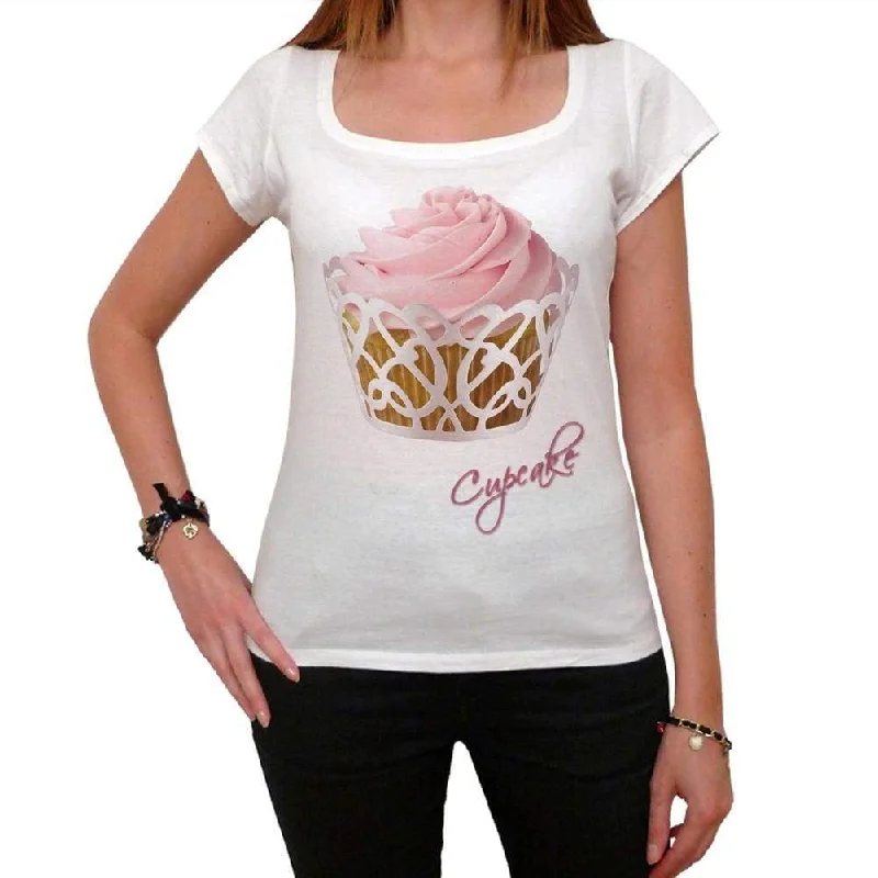 Cupcake white wrap pink vanilla, Women's Short Sleeve Scoop Neck Tee 00152