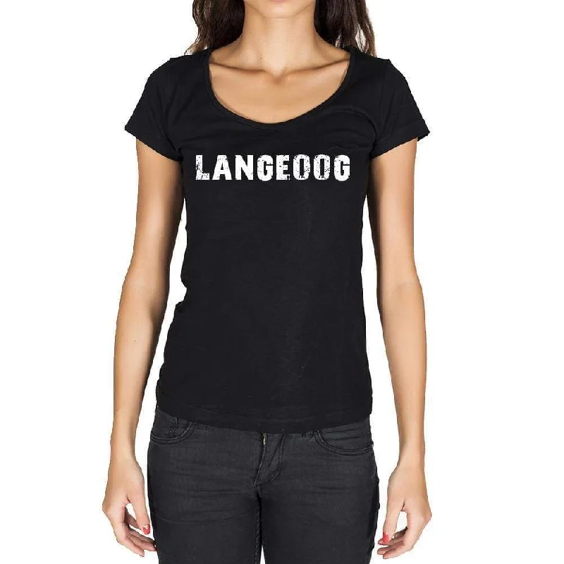 langeoog, German Cities Black, Women's Short Sleeve Round Neck T-shirt 00002