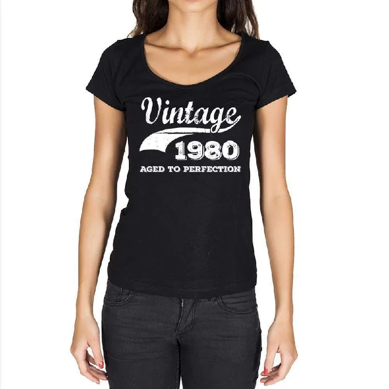 Vintage Aged to Perfection 1980, Black, Women's Short Sleeve Round Neck T-shirt, gift t-shirt 00345