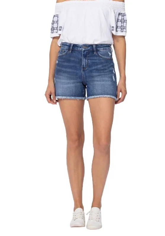 High Rise Destroyed Cuttoffs Short In Blue Denim