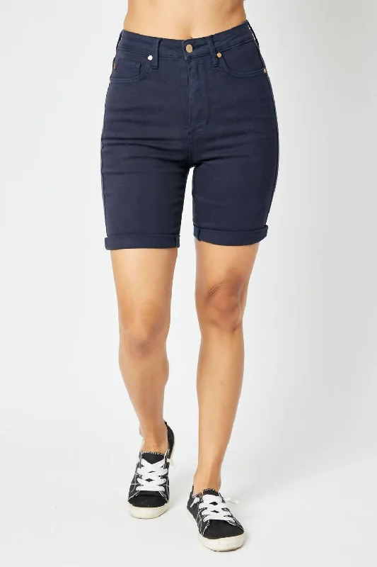 High Waist Garment Bermuda Shorts In Blue