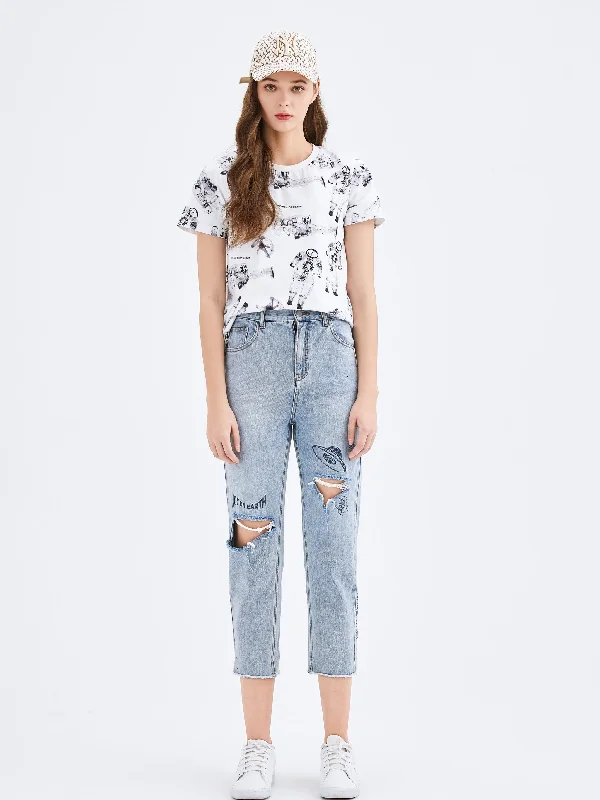 Mars Printed Ripped Jeans