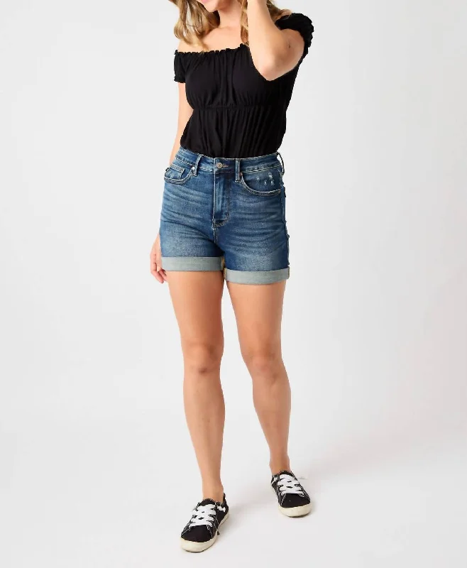 Tummy Control Cuffed Shorts In Vintage Wash