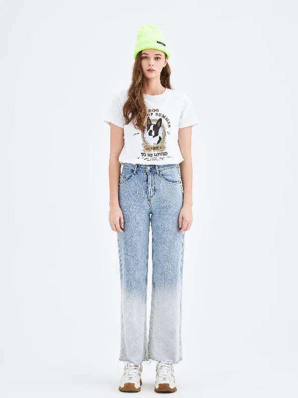 Two Tone High Waist Straight Jeans