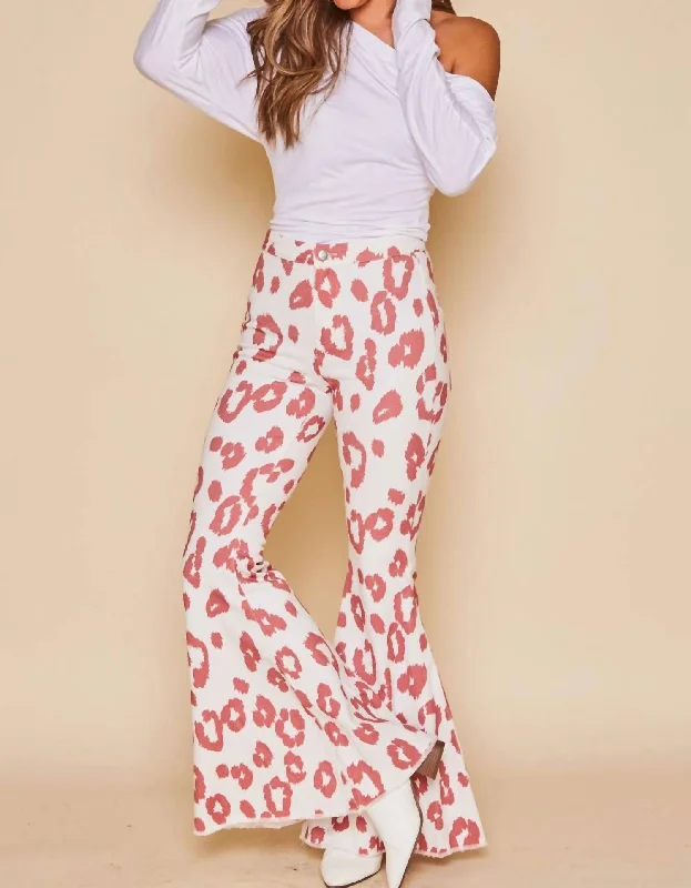 Dee Bell Bottom Pants In Crimson Animal Print