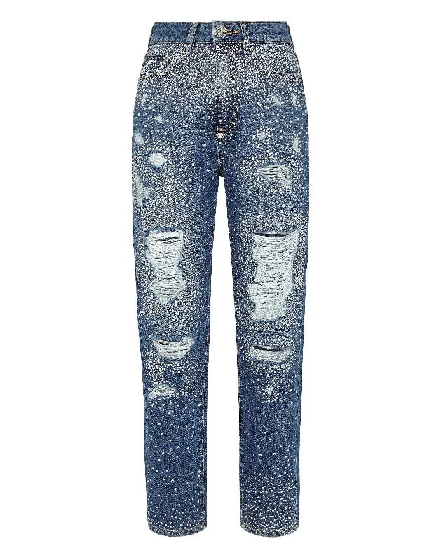 Denim Trousers Boyfriend Fit Crystal