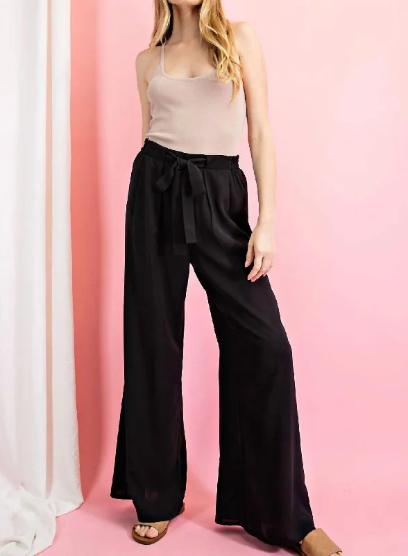 Ee:some Wide Leg Pants With Self Tie Belt In Black