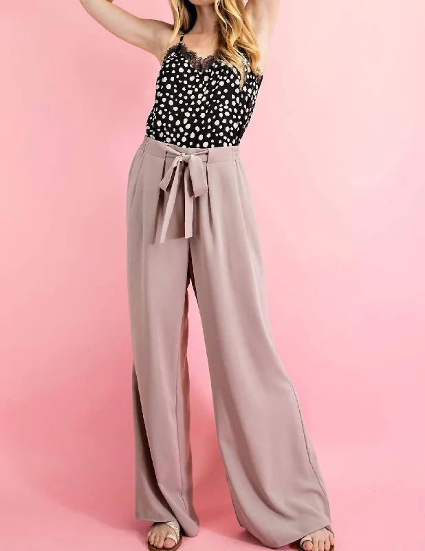 Ee:some Wide Leg Pants With Self Tie Belt In Taupe