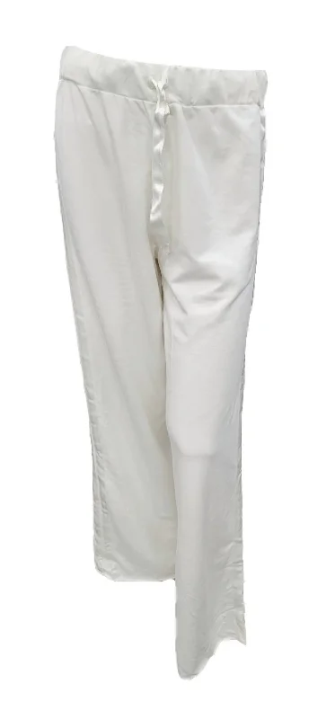 Kimber Long French Terry Wide Leg Pant With Satin Stripes In Pearl