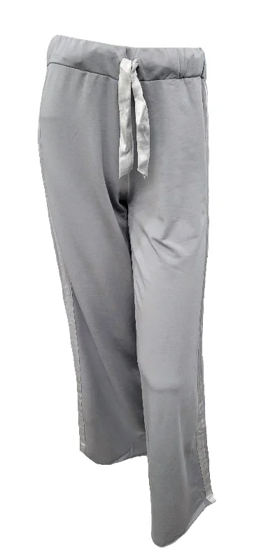 Kimber Long French Terry Wide Leg Pant With Satin Stripes In Silver