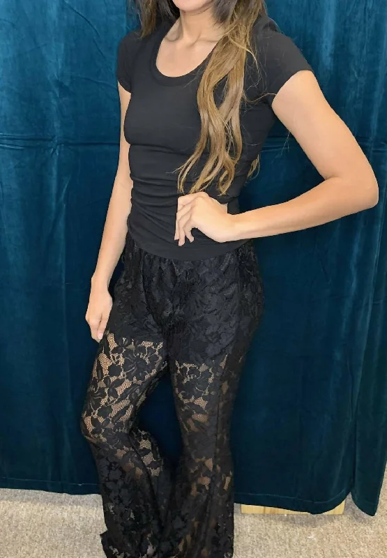 Lace Bell Bottom Pants In Black