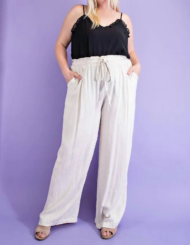 Linen Wide Leg Pant In Oatmeal