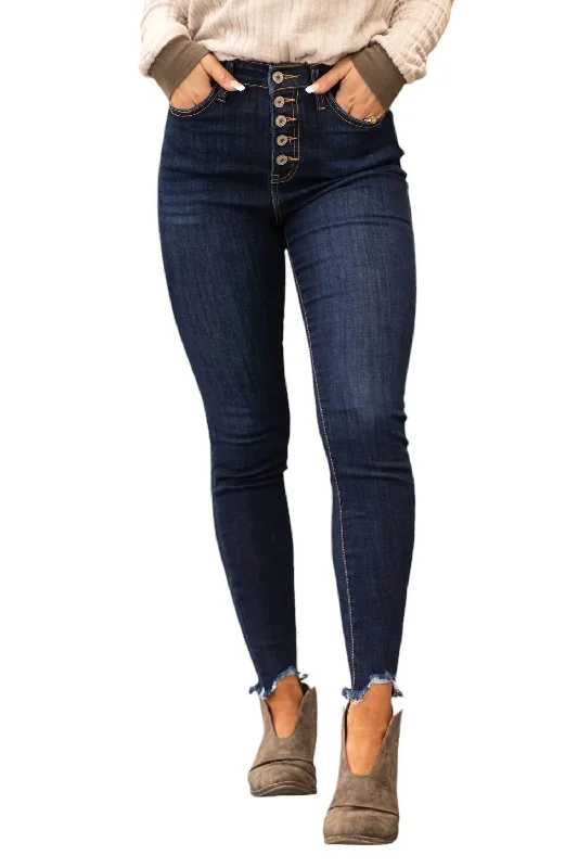 Mindy Hi Rise Button Skinny Jean In Dark Wash