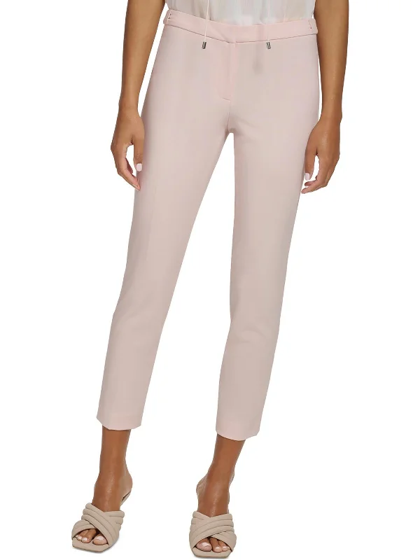 Petites Womens Solid High Rise Ankle Pants