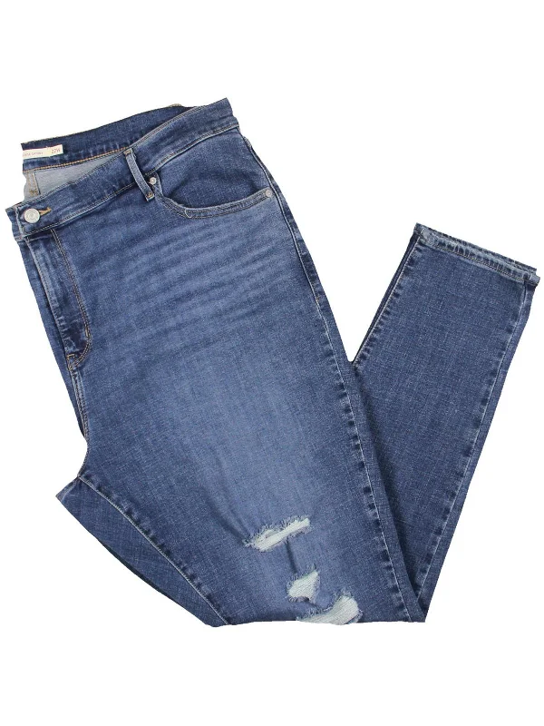 Plus Womens Denim Destroyed Skinny Jeans