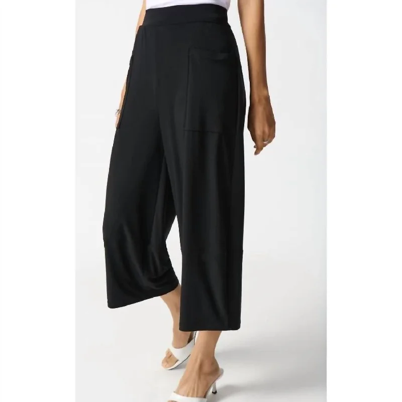 Silky Knit Culotte With Soft Contour Waistband Pants In Black