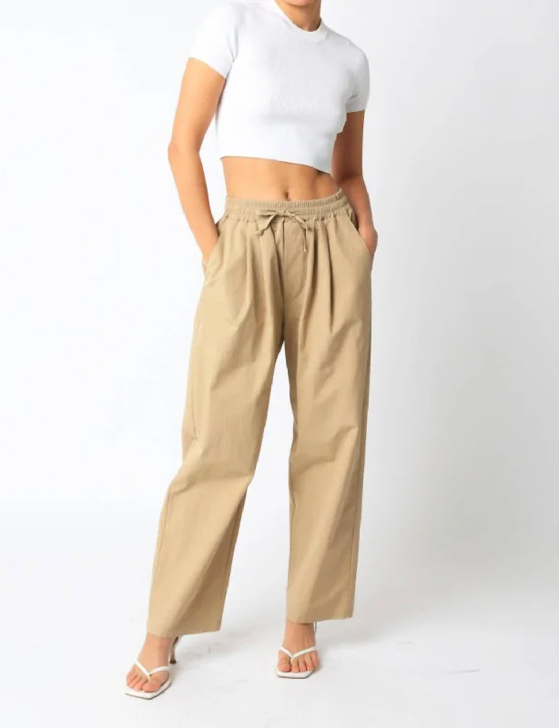 Twill Wide Leg Pants In Tan