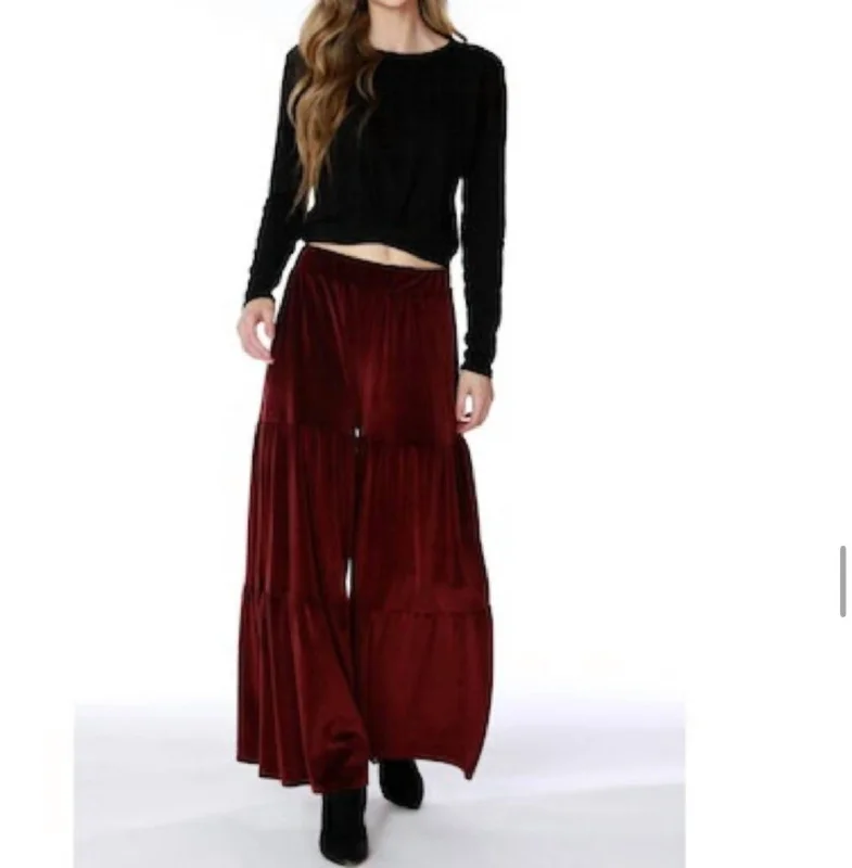 Wide Leg Shirred Pant Velvet In Wine