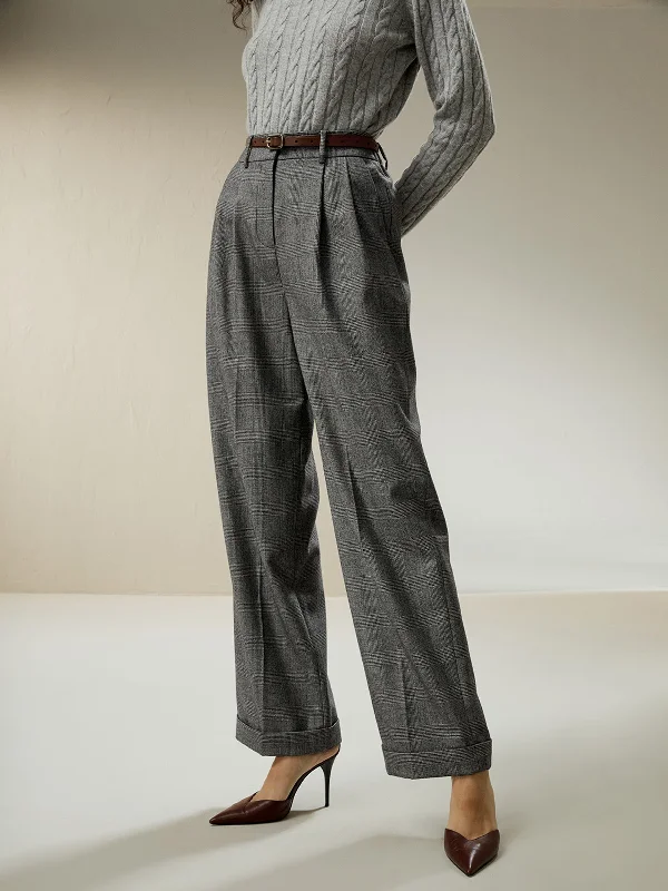 Wide Leg Wool-flannel Suit Trousers for Women