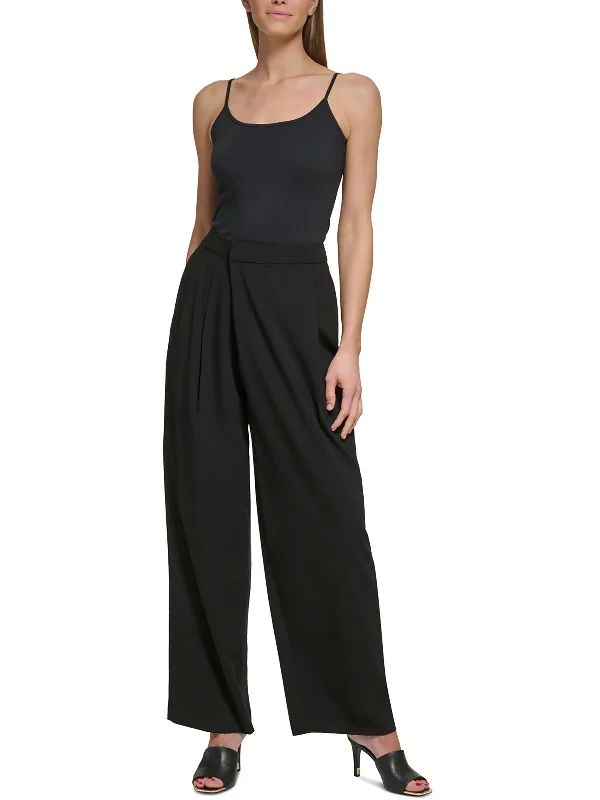 Womens High Rise Pleated Wide Leg Pants