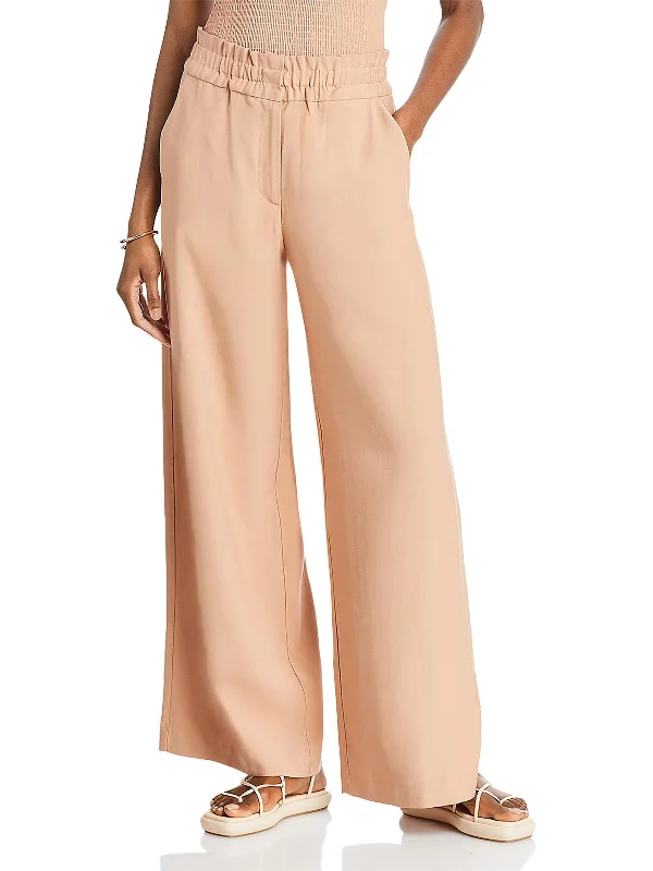 Womens High Rise Solid Wide Leg Pants