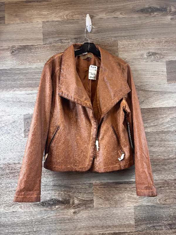 Jacket Moto By Clothes Mentor In Brown & Cream, Size: Xl