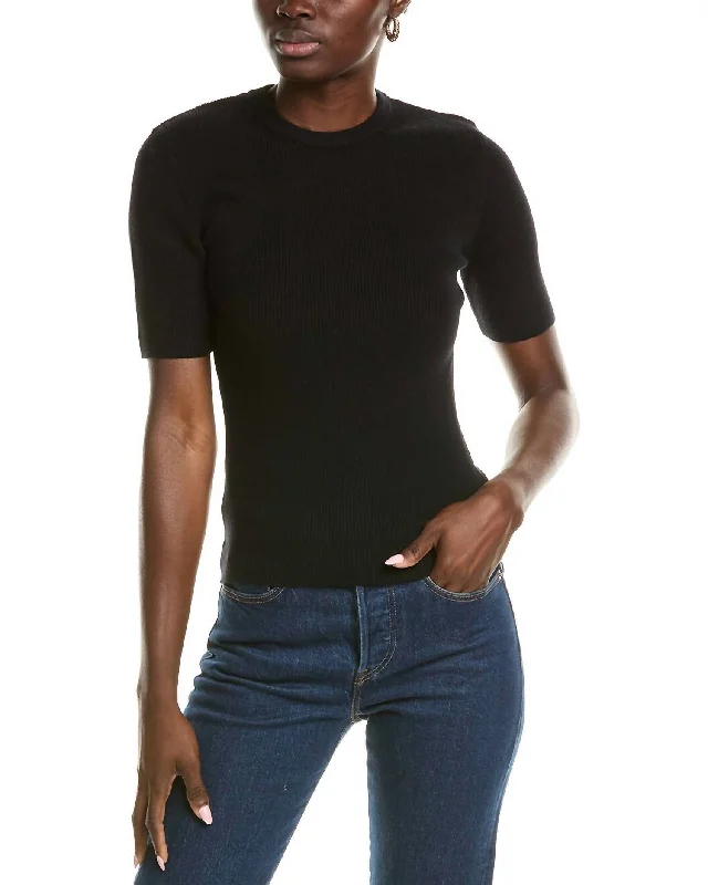 Salma Ribbed Short Sleeve Sweater In Black