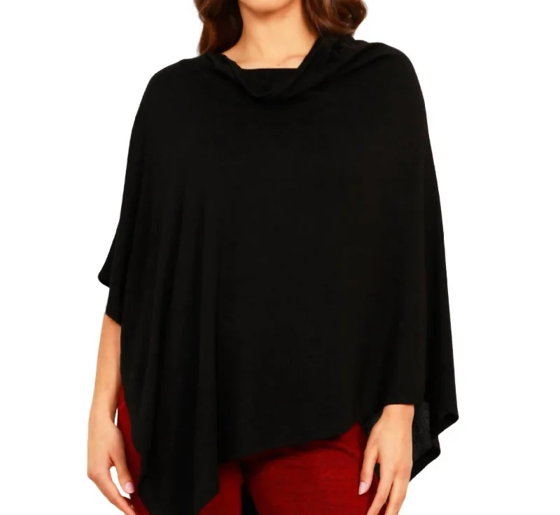 Solid Asymmetrical Poncho In Black