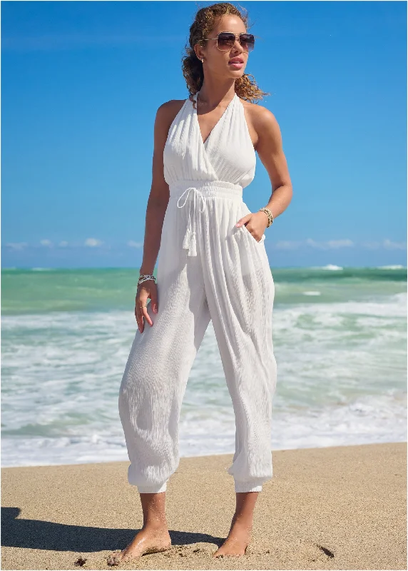 Tassel Jumpsuit Cover-Up - Pearl White