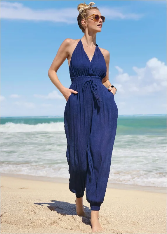 Tassel Jumpsuit Cover-Up - Ultramarine Blue