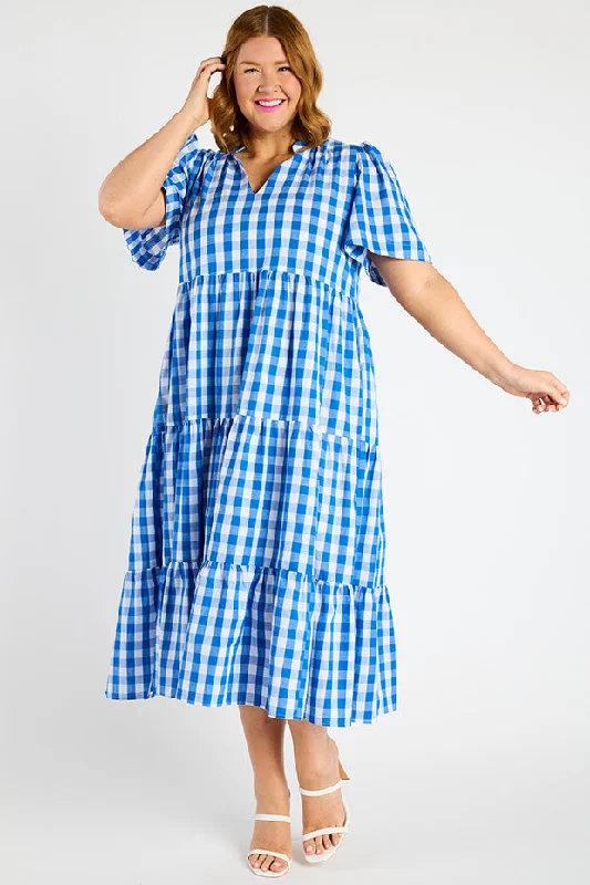 Clara Cobalt Gingham Dress