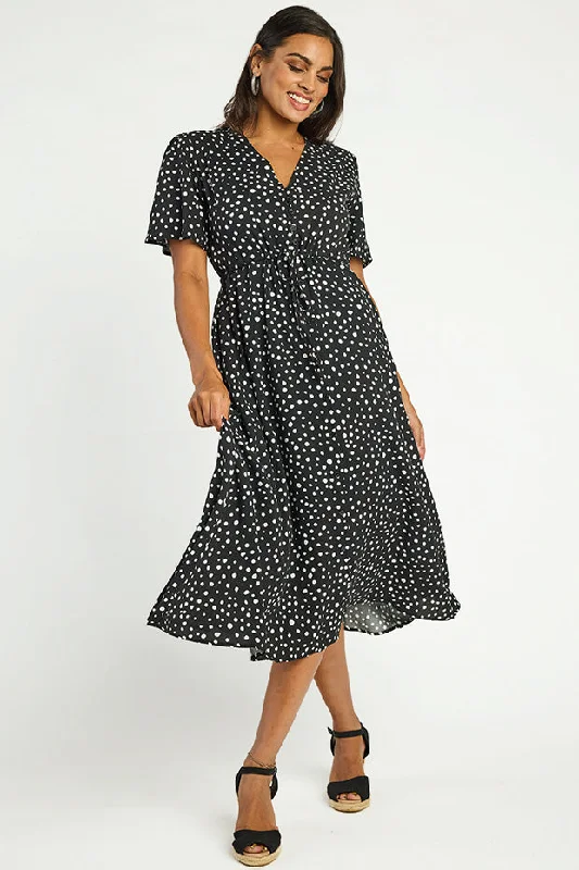 Michelle Black Irregular Spot Dress