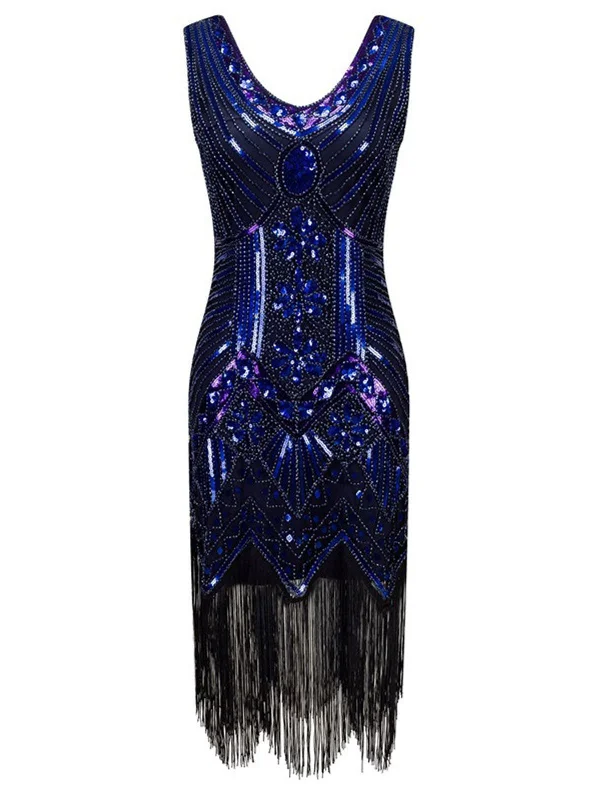 [US Warehouse] Blue 1920s Beaded Fringed Flapper Dresses