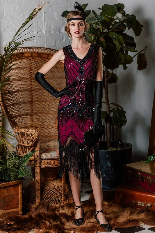 [US Warehouse] Rose Red 1920s Flapper Sequin Dress