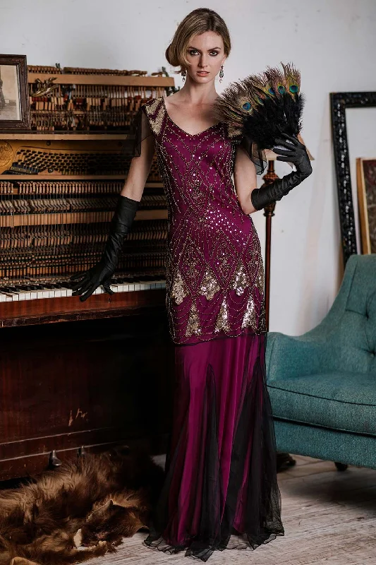 [US Warehouse] Rose Red 1920s Sequined Maxi Flapper Dress