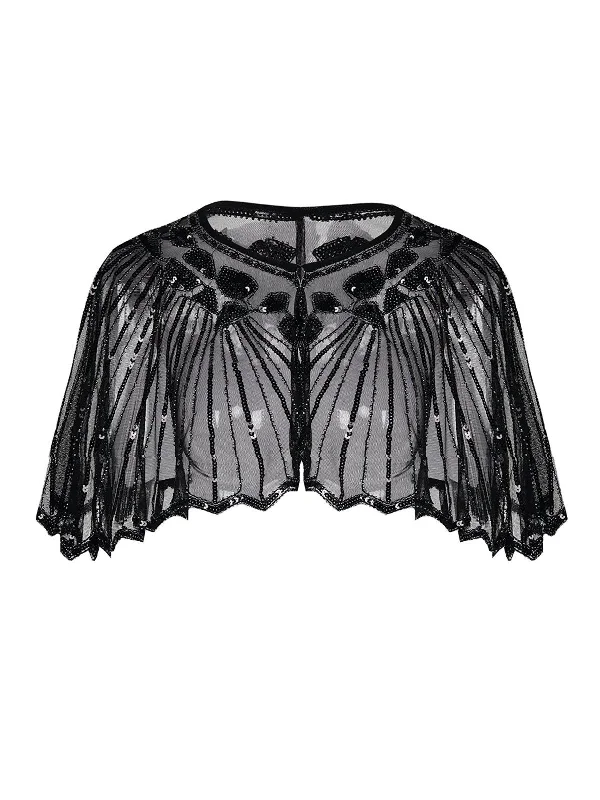 [US Warehouse] Black 1920s Shawl Beaded Sequin Flapper Cape