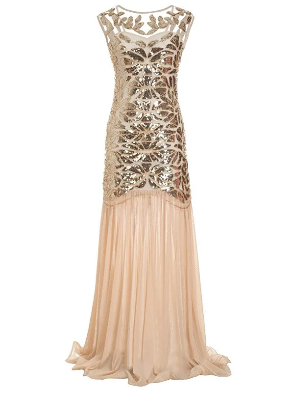 [US Warehouse] Apricot 1920s Sequin Maxi Flapper Dress - US