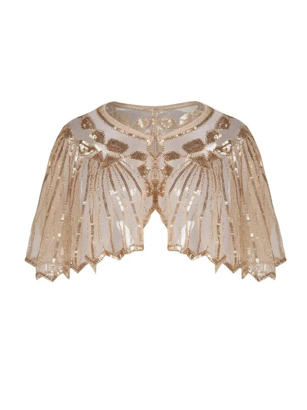 [US Warehouse] Apricot 1920s Shawl Beaded Sequin Cape