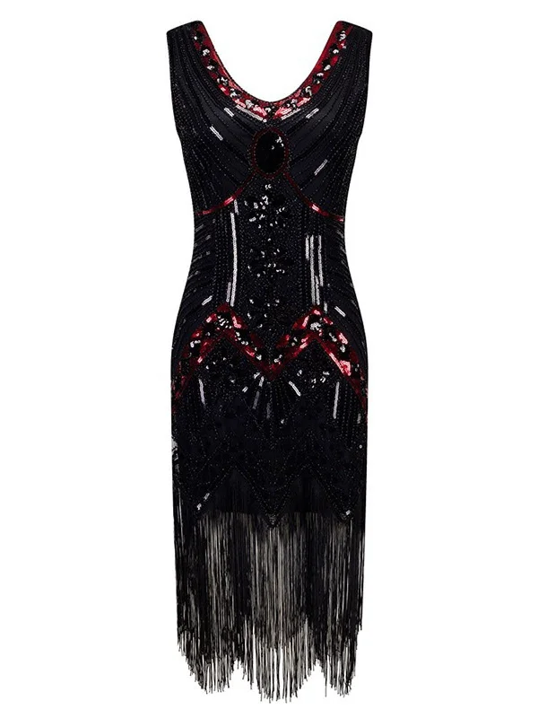 [Only shipping US] Black 1920s Beaded Fringed Flapper Dresses