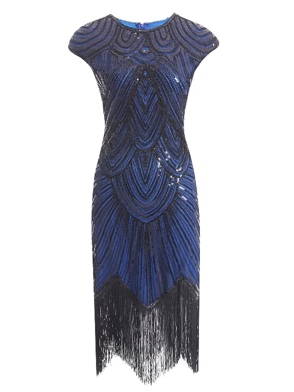 [US Warehouse] Blue 1920s Sequin Beaded Fringed Dress