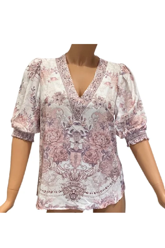 Embellished V-neck Top - Gems by Lorraine Designs