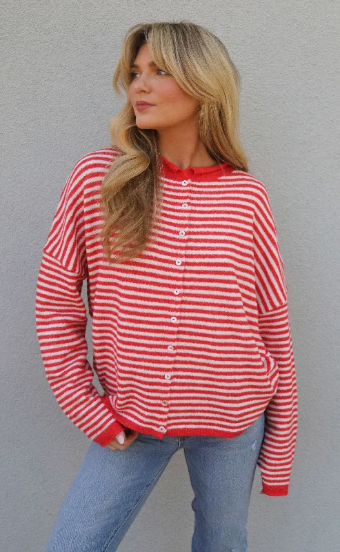 beat of your heart cardigan - red/cream